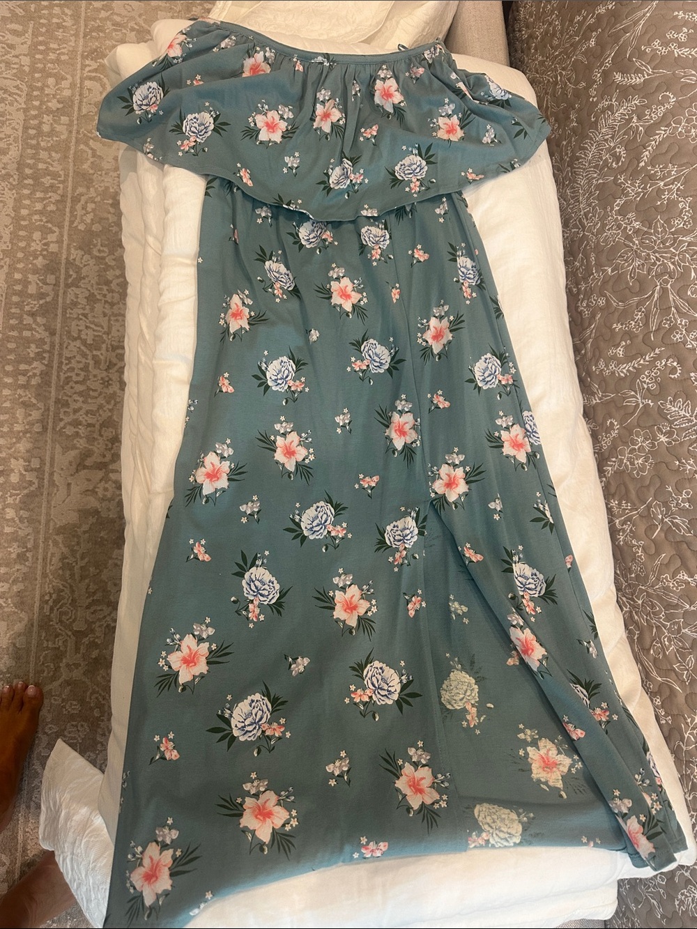 O'Neill Teal Green Off-Shoulder Floral Midi Dress